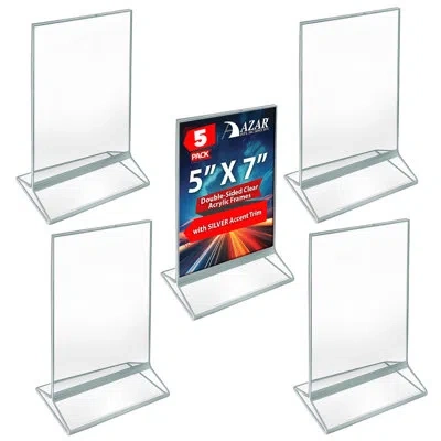 Azar Displays Double-sided Clear Acrylic Frames With Silver Accent Trim 5" Wide X 7" High, 5 Pack