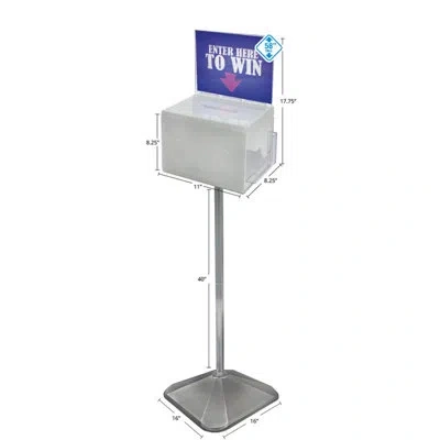 Azar Displays Extra Large Lottery Box With Pocket, Lock And Keys On Pedestal. Color: White