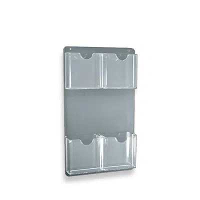 Azar Displays Four Pocket Tri-fold Wall Rack. Clear Acrylic Wall Mount Brochure Holder For Tri-fold Size Pamphlets