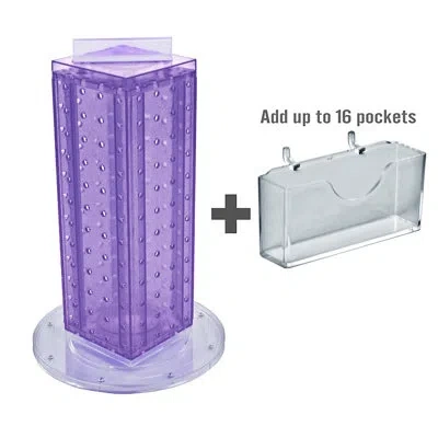 Azar Displays Four-sided, 16 Pocket, Revolving Pegboard Gift Card Kit For Countertop In Purple;clear