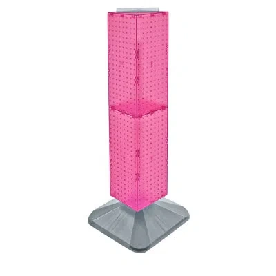 Azar Displays Four-sided Pegboard Floor Display On Revolving Base. Spinner Rack Tower. Panel Size: 8"w X 40"h In Pink