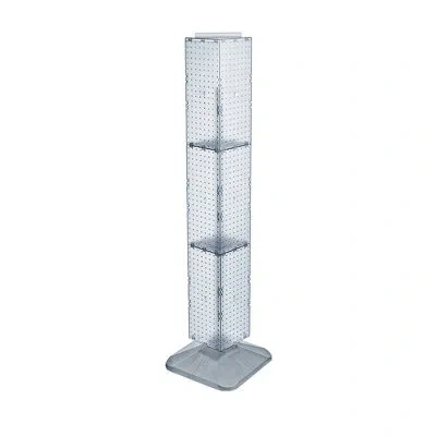 Azar Displays Four-sided Pegboard Floor Display On Revolving Base. Spinner Rack Tower. Panel Size: 8"w X 60"h In Clear