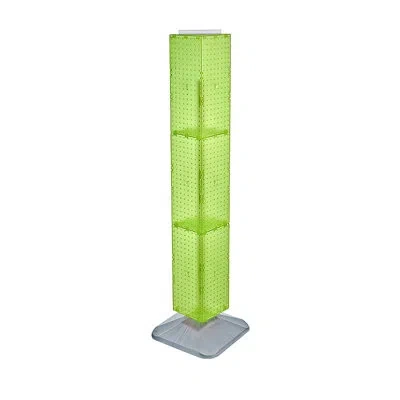 Azar Displays Four-sided Pegboard Floor Display On Revolving Base. Spinner Rack Tower. Panel Size: 8"w X 60"h In Green