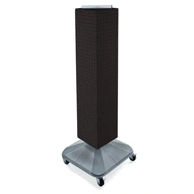 Azar Displays Four-sided Pegboard Floor Display On Revolving Wheeled Base. Spinner Rack Tower. In Black