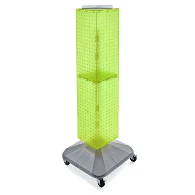 Azar Displays Four-sided Pegboard Floor Display On Revolving Wheeled Base. Spinner Rack Tower. Panel Size: 8"w X 4 In Green