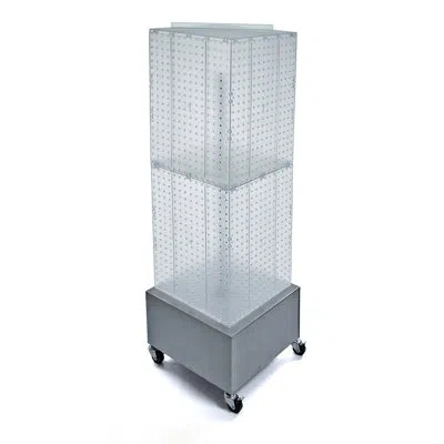 Azar Displays Four-sided Pegboard Tower Floor Display On Metal Wheeled Base. Spinner Rack Stand. Panel Size: 14"w  In Clear