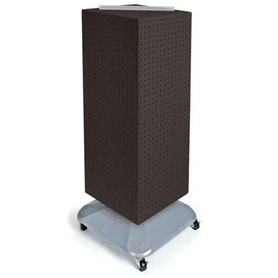Azar Displays Four-sided Pegboard Tower Floor Display On Revolving Wheeled Base. Spinner Rack Stand. Panel Size: 1 In Black