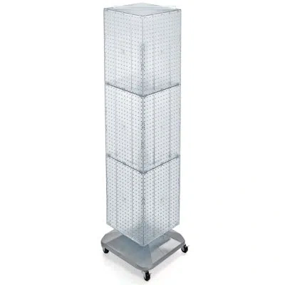 Azar Displays Four-sided Pegboard Tower Floor Display On Revolving Wheeled Base. Spinner Rack Stand. Panel Size: 1 In Clear