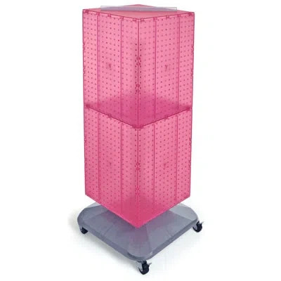 Azar Displays Four-sided Pegboard Tower Floor Display On Revolving Wheeled Base. Spinner Rack Stand. Panel Size: 1 In Pink