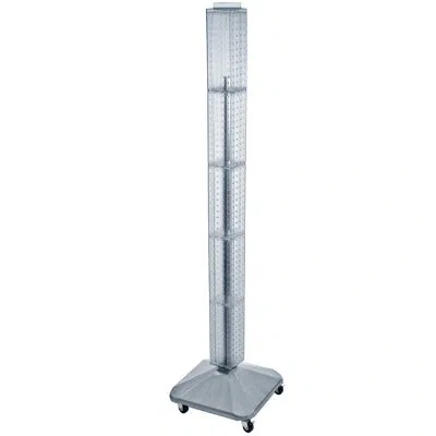Azar Displays Four-sided Pegboard Tower Floor Display On Revolving Wheeled Base. Spinner Rack Tower. Panel Size: 4 In Clear