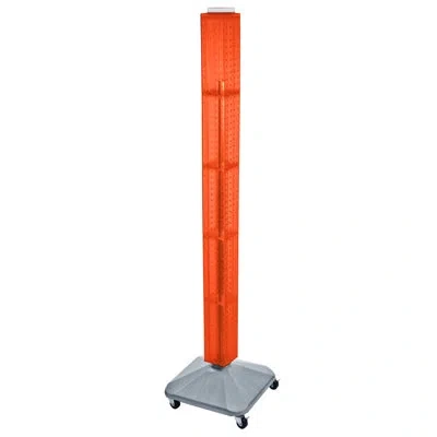 Azar Displays Four-sided Pegboard Tower Floor Display On Revolving Wheeled Base. Spinner Rack Tower. Panel Size: 4 In Orange