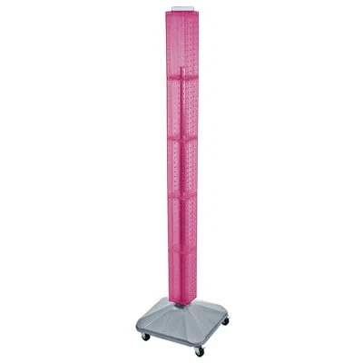 Azar Displays Four-sided Pegboard Tower Floor Display On Revolving Wheeled Base. Spinner Rack Tower. Panel Size: 4 In Pink