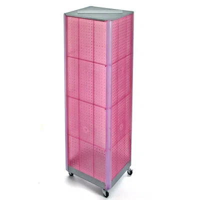 Azar Displays Four-sided Pegboard Tower Floor Display On Wheeled Base. Panel Size: 16"w X 64.25"h In Pink