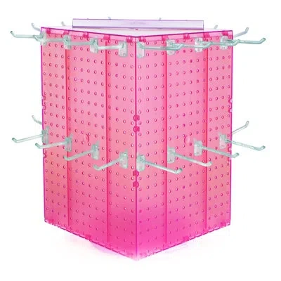 Azar Displays Four-sided Revolving 14"w X 20"h Pegboard Counter Display W/ 32 4" Hooks In Pink