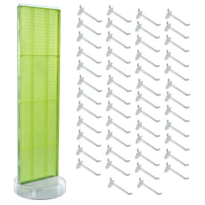 Azar Displays Green Two-sided Pegboard Floor Display On Revolving Studio Base With (50) 6" Clear Hooks