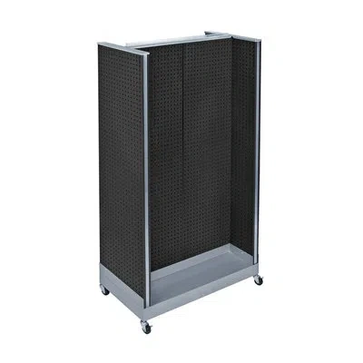 Azar Displays H-unit Pegboard Floor Display On Wheeled Base. Center Panel Size: 32"w X 60"h, Side Panel Size: 16"w In Black