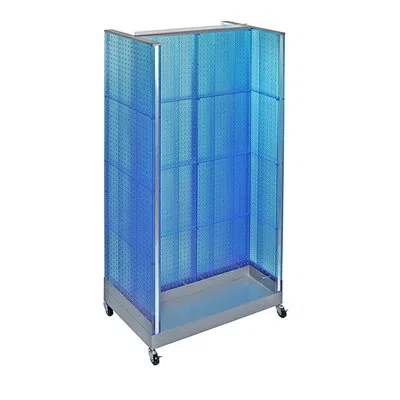 Azar Displays H-unit Pegboard Floor Display On Wheeled Base. Center Panel Size: 32"w X 60"h, Side Panel Size: 16"w In Blue