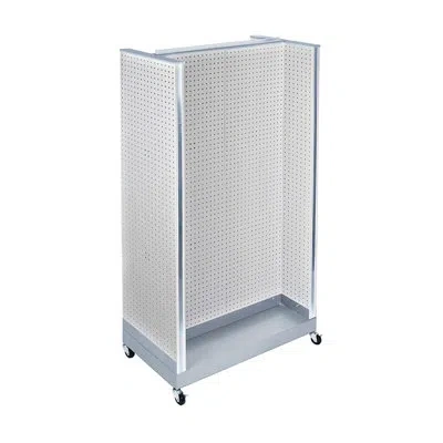 Azar Displays H-unit Pegboard Floor Display On Wheeled Base. Center Panel Size: 32"w X 60"h, Side Panel Size: 16"w In White