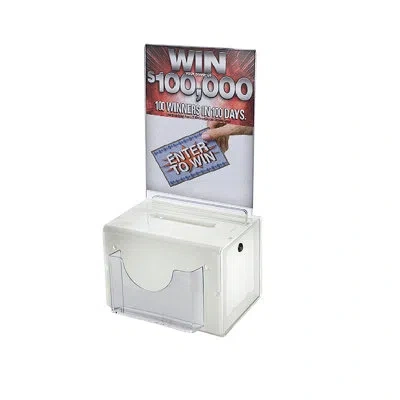 Azar Displays Large Lottery Box With Lock And Keys. Color: White
