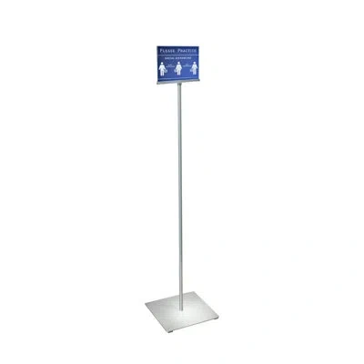 Azar Displays Pedestal Two-sided Sign Holder Stand On Square Metal Base In Clear