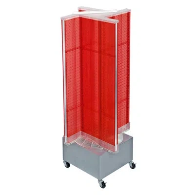 Azar Displays Pinwheel Pegboard Floor Display On Revolving Wheeled Base. Spinner Rack Stand. Panel Size: 13.5"w X  In Red