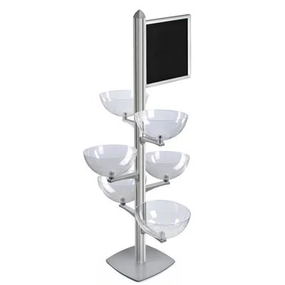 Azar Displays Sky Tower Bowl Display With Slide-in Frame Sign Holder In Silver