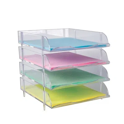 Azar Displays Stackable Clear Letter Tray Desk Organizer, 4-pack In Transparent