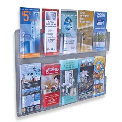 Azar Displays Ten Pocket Tri-fold Wall Rack. Clear Acrylic Wall Mount Brochure Holder For Tri-fold Size Pamphlets,