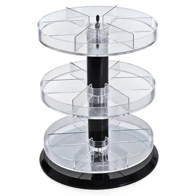 Azar Displays Three Tier Revolving Display 13.5"h X 11"dia. - 18 Sections In Clear