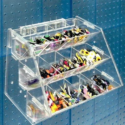 Azar Displays Three-tier Shelf, 12 Compartment Hanging Step Display Pegboard, Slatwall Or Counter In Clear