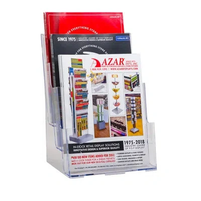 Azar Displays Three-tier Three-pocket Letter Sized Brochure Holder (no Dividers) - Pack Of 2 In Clear