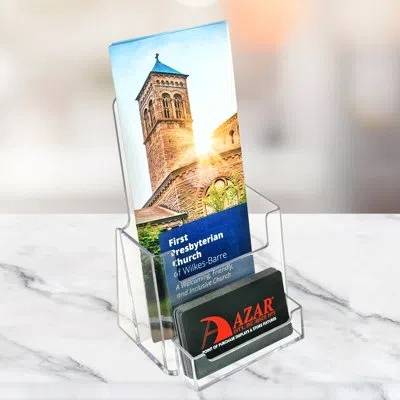 Azar Displays Trifold Brochure Holder W/ Business Card Pocket. Inside Dimension: 4.125"w (25 Pack) In Clear