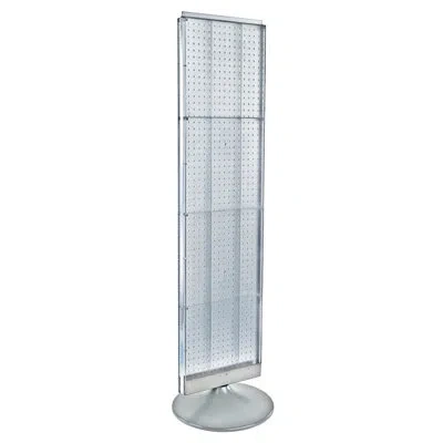 Azar Displays Two-sided Pegboard Floor Display On A Silver Round Stationary Base: Panel Size: 16"w X 60"h In Clear