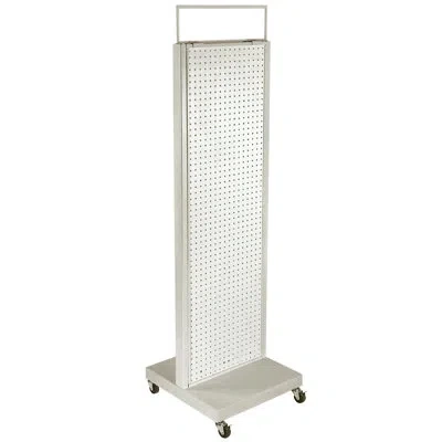 Azar Displays White Pro Series: Two-sided Pegboard Floor Display With Metal Frame, 16"w X 60"h