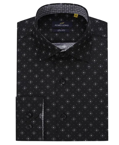 Azaro Uomo Men's Business Geometric Long Sleeve Button Down Shirt In Black