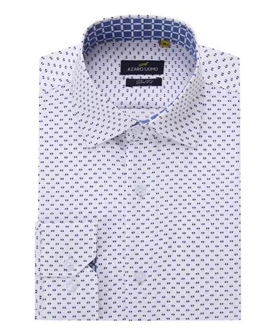Azaro Uomo Men's Business Geometric Long Sleeve Button Down Shirt In Blue