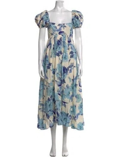 Pre-owned Azeeza Floral Print Midi Length Dress In Blue
