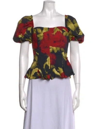 Pre-owned Azeeza Floral Print Square Neckline Top W/ Tags In Red