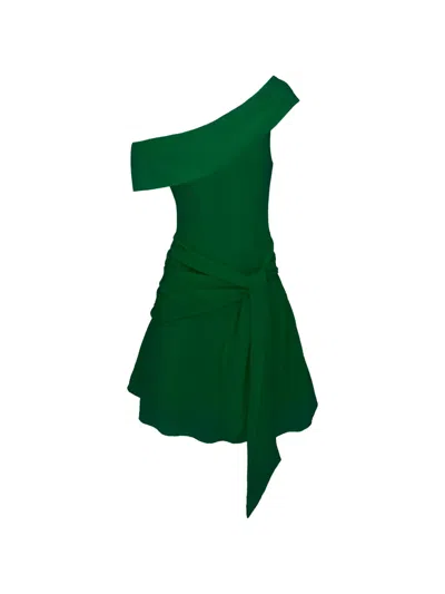 Azeeza Kavari One-shoulder Tie Mini Dress In Green