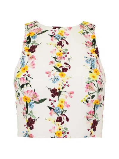 Azeeza Lina Floral-print Poplin Top In White
