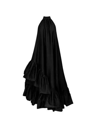 Azeeza Lucas Duppioni Ruffled Maxi Gown In Black