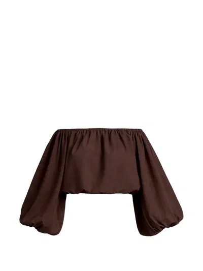 Azeeza Margot Balloon-sleeve Top In Brown