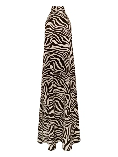 Azeeza Meera Zebra-pattern Halterneck Midi Dress In Black