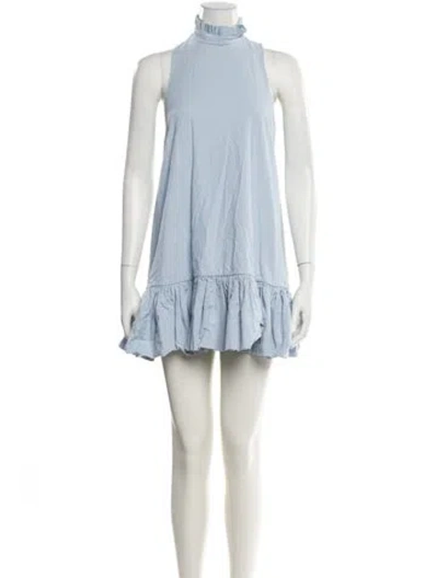 Pre-owned Azeeza Mock Neck Mini Dress In Blue