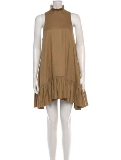 Pre-owned Azeeza Mock Neck Mini Dress In Neutral