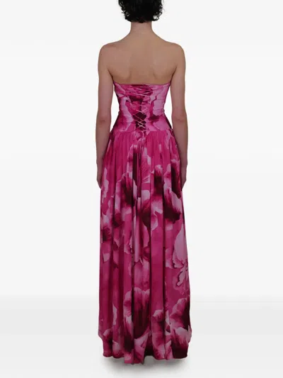 Azeeza Nayara Floral-print Strapless Midi Dress In Pink