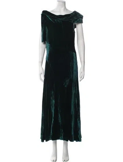 Pre-owned Azeeza Off-the-shoulder Long Dress In Green