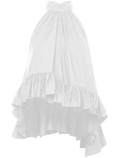 Azeeza Plath Ruffled Cotton Blouse In 白色