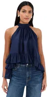 Azeeza Plath Silk Top Navy In Blue