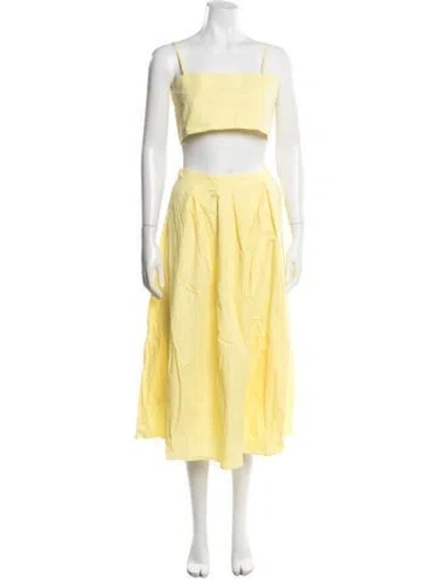 Pre-owned Azeeza Pleated Accents Skirt Set In Yellow